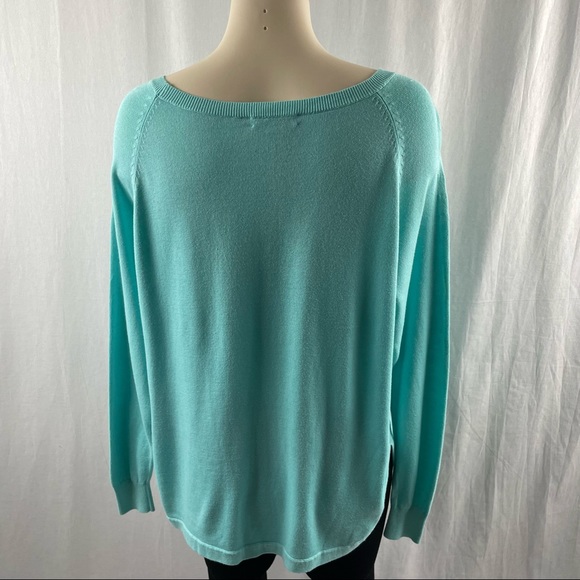 Repeat Mint Blue/Green Scoop Neck Long Sleeve Sweater with Patch Front Pockets S - Picture 2 of 8